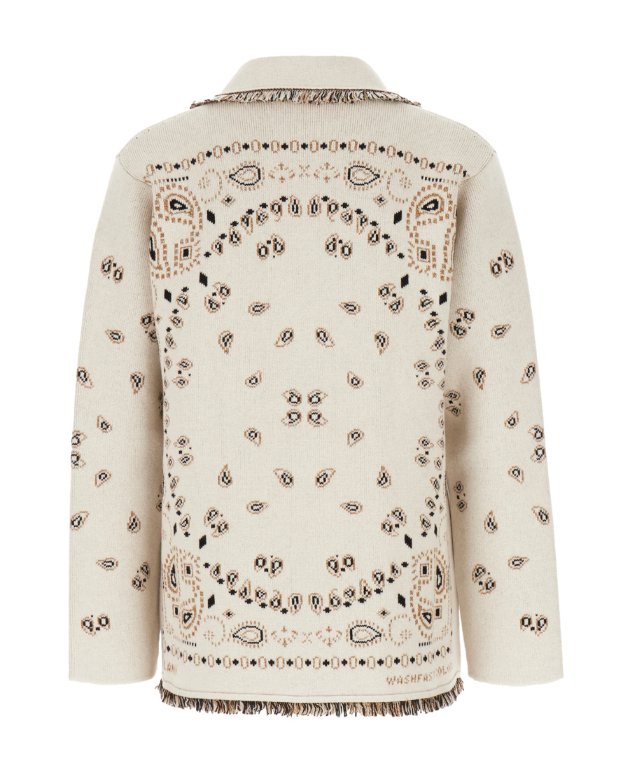 Alanui Shawl-collar Fringed Bandana-jacquard Cashmere Cardigan In White