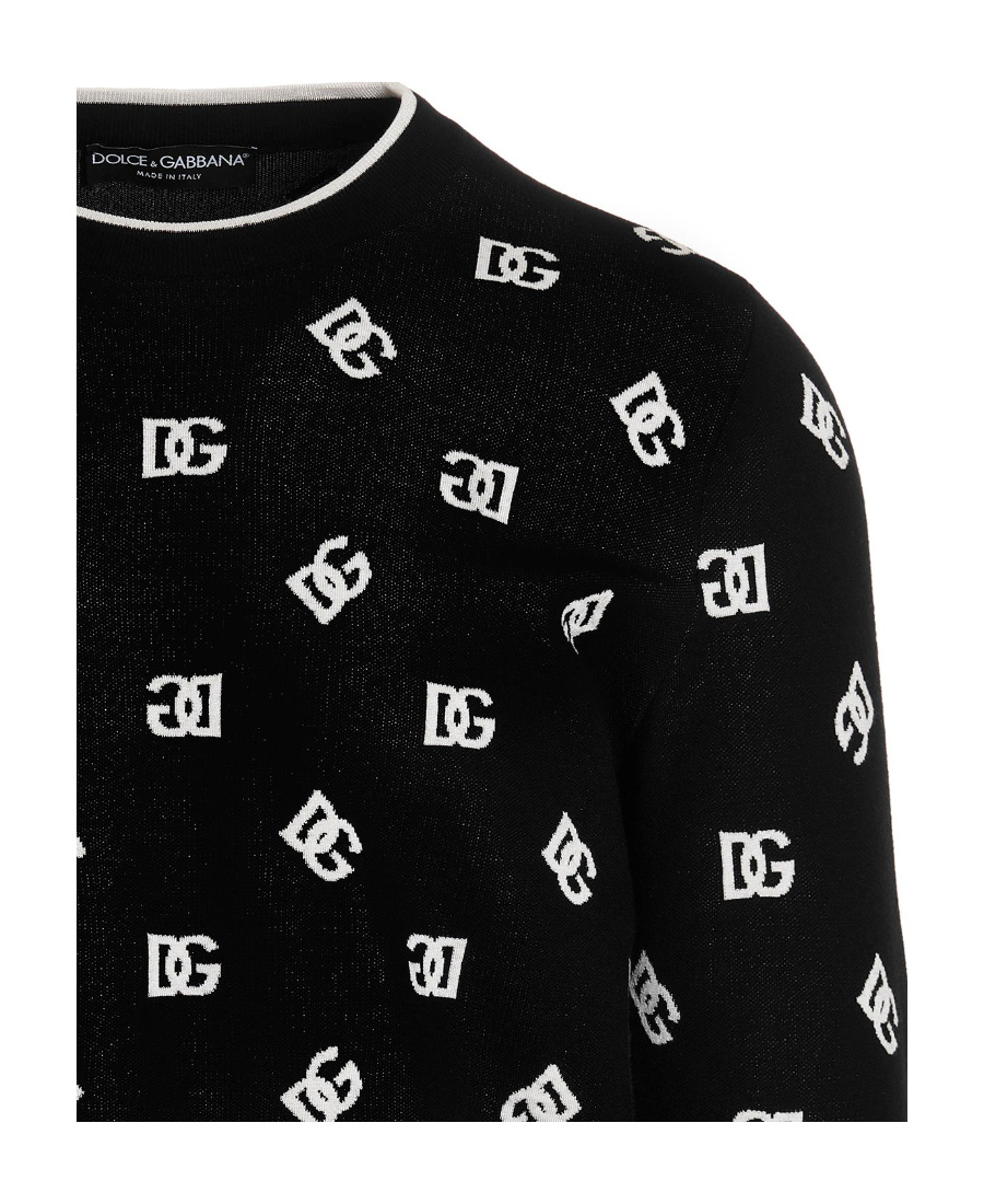 Dolce & Gabbana Dg-logo Jacquard Wool-silk Jumper In Black