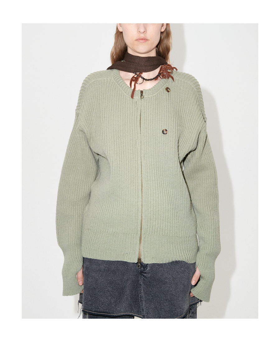 Our Legacy Zip-up Virgin Wool Cardigan In Green