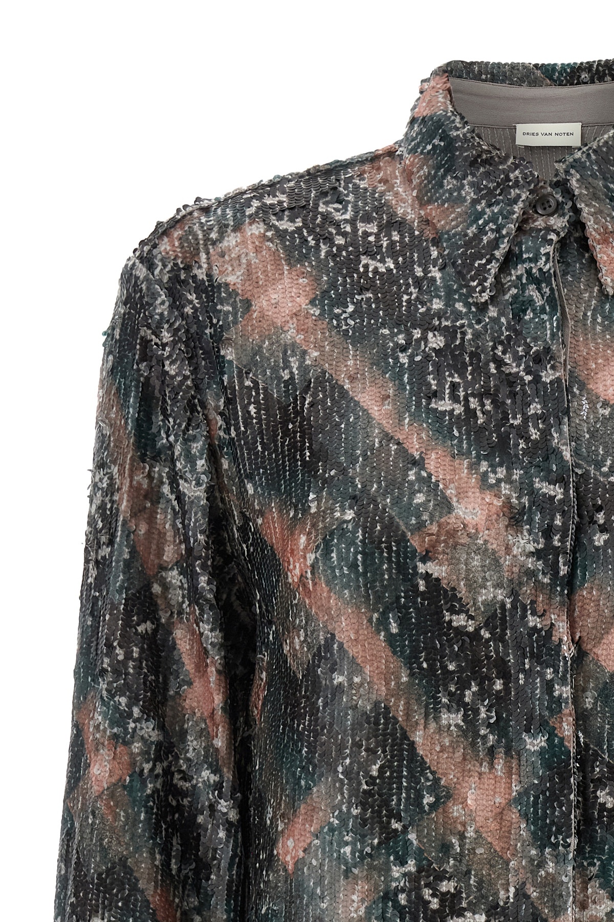 Dries Van Noten Abstract Pattern Long Sleeve Collared Shirt In Multi