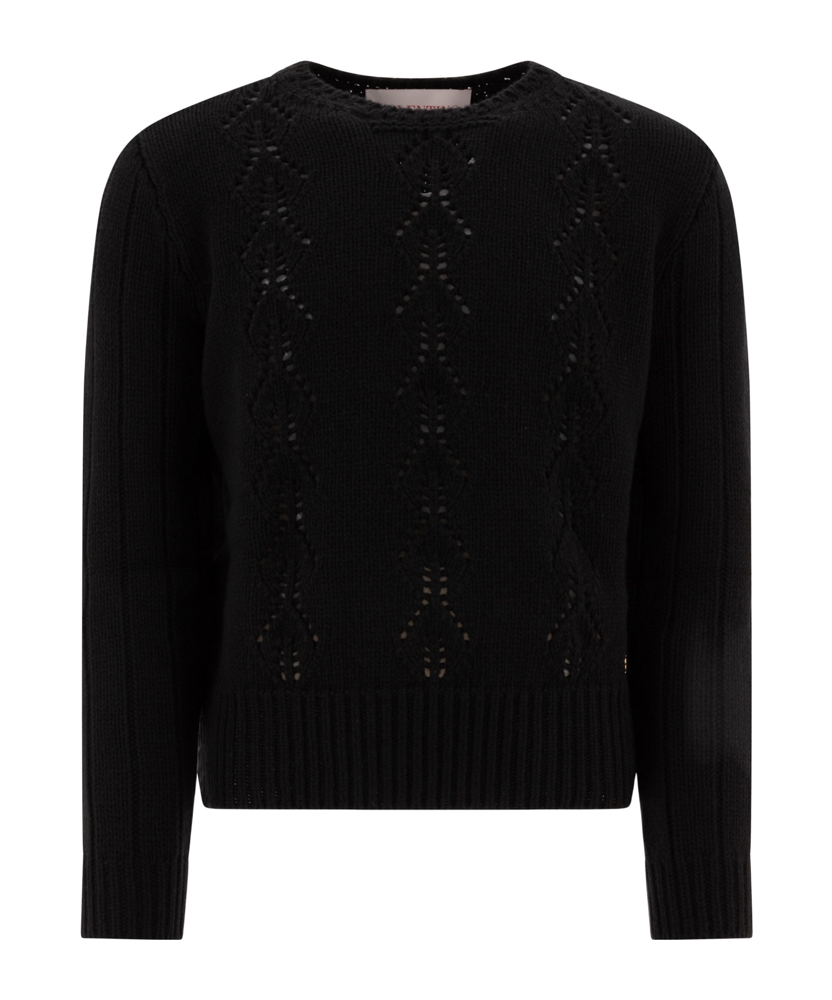 Valentino Open-knit Sweater In Virgin Wool In Black