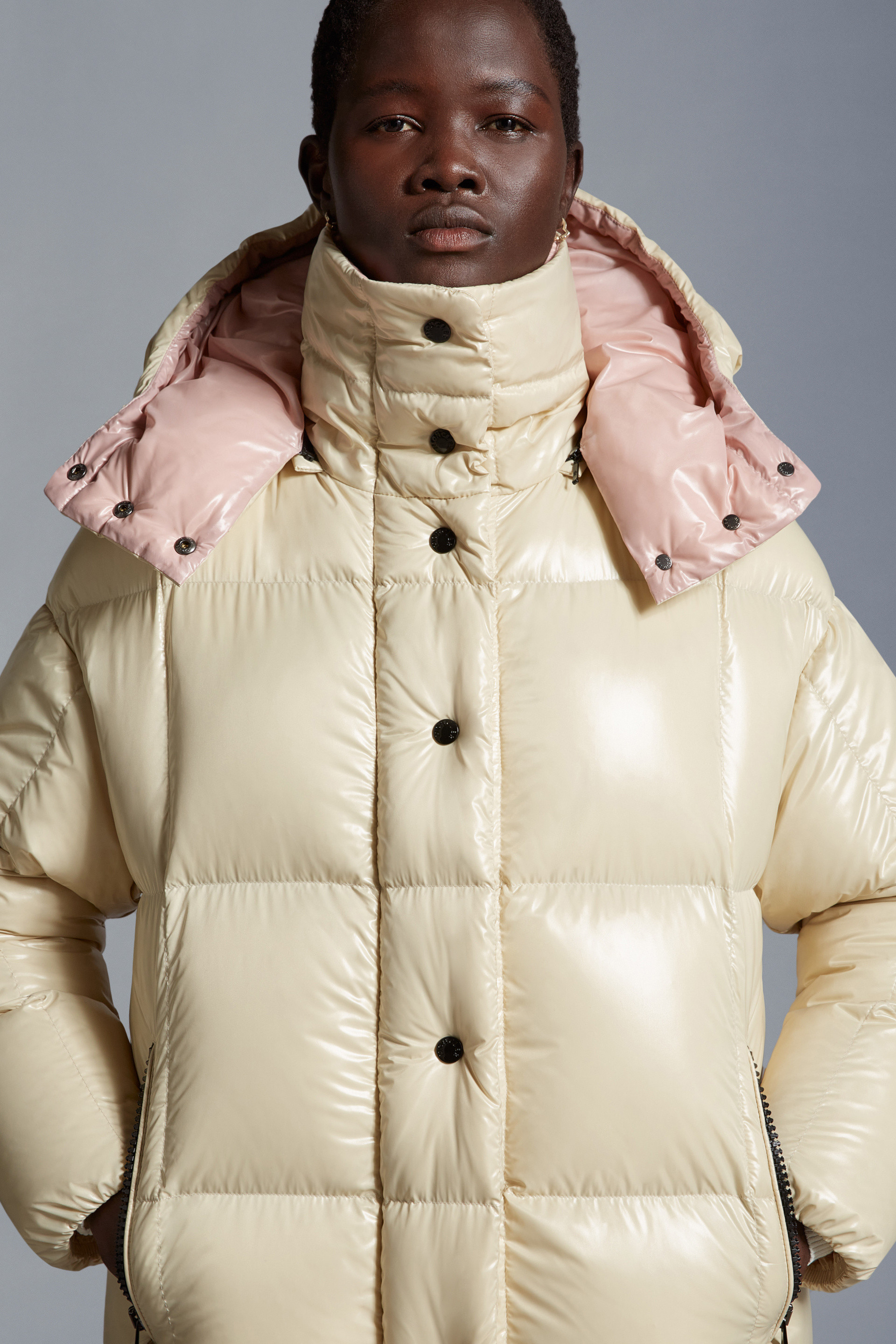 Moncler Long-sleeved Hooded Down Jacket In Nude