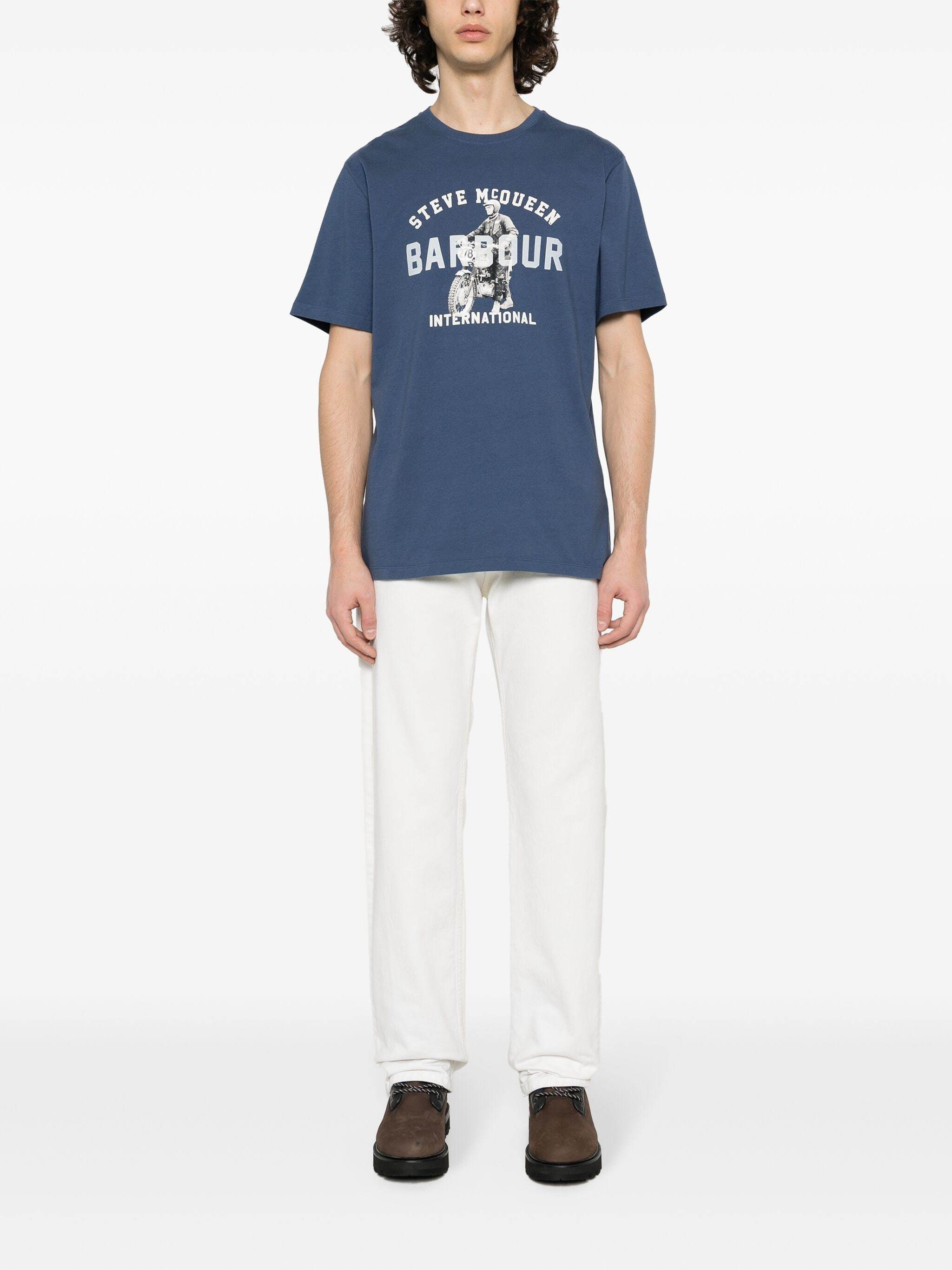 Shop Barbour X Steve Mcqueen Logo-print T-shirt In Blue