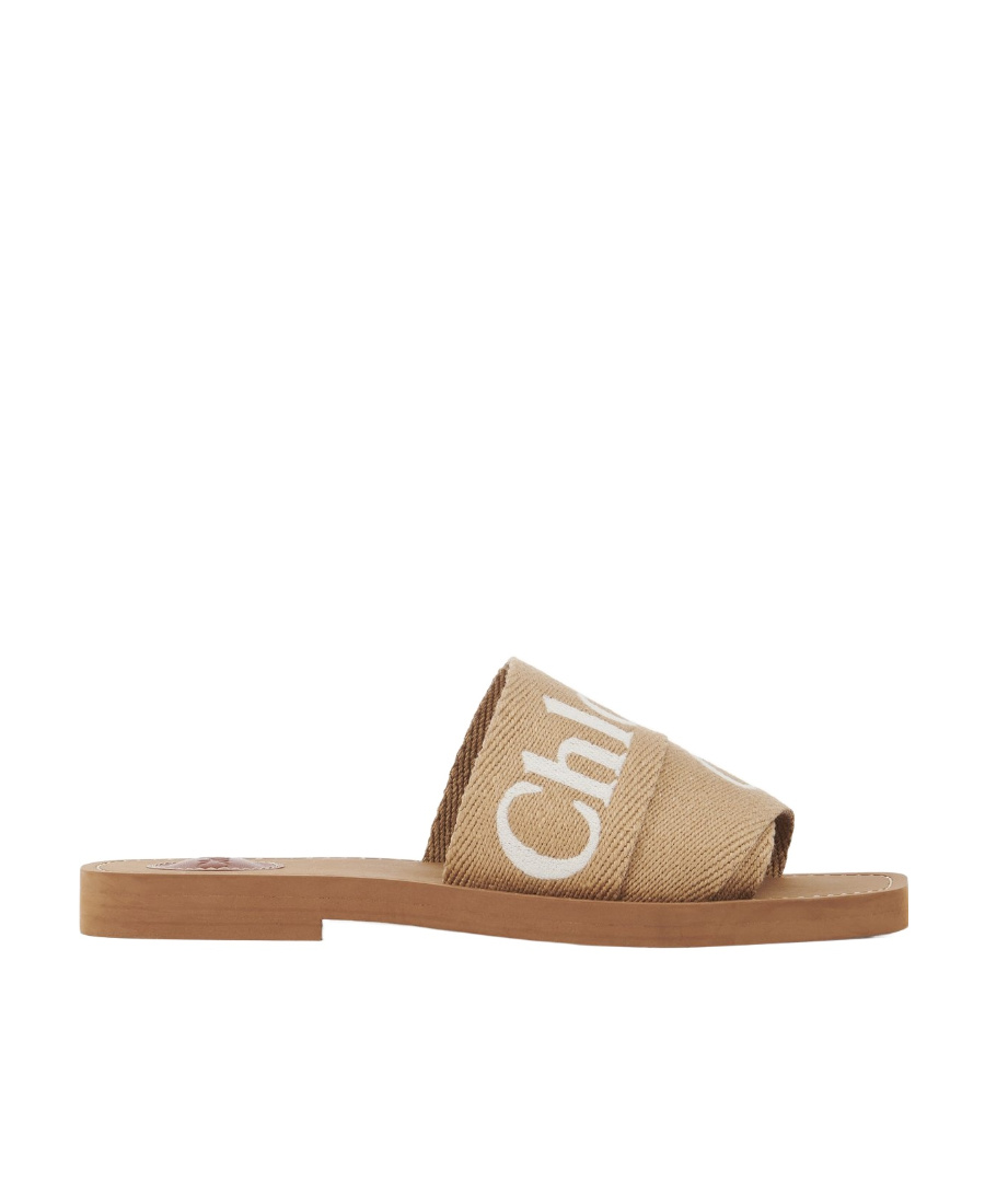 Chloé Logo Woody Flat Mules In Nude