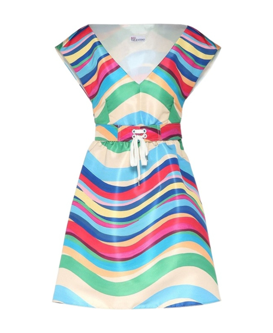 Red Valentino A Wavy Striped Dress In Multicolor