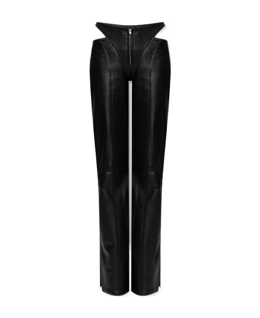 Misbhv Cut-out Leather Trousers In Black