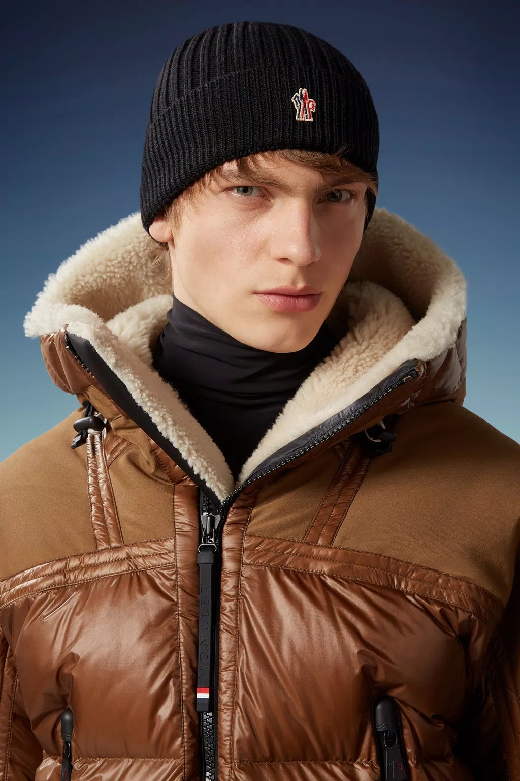 Moncler Ribbed Knit Wool Beanie In Black