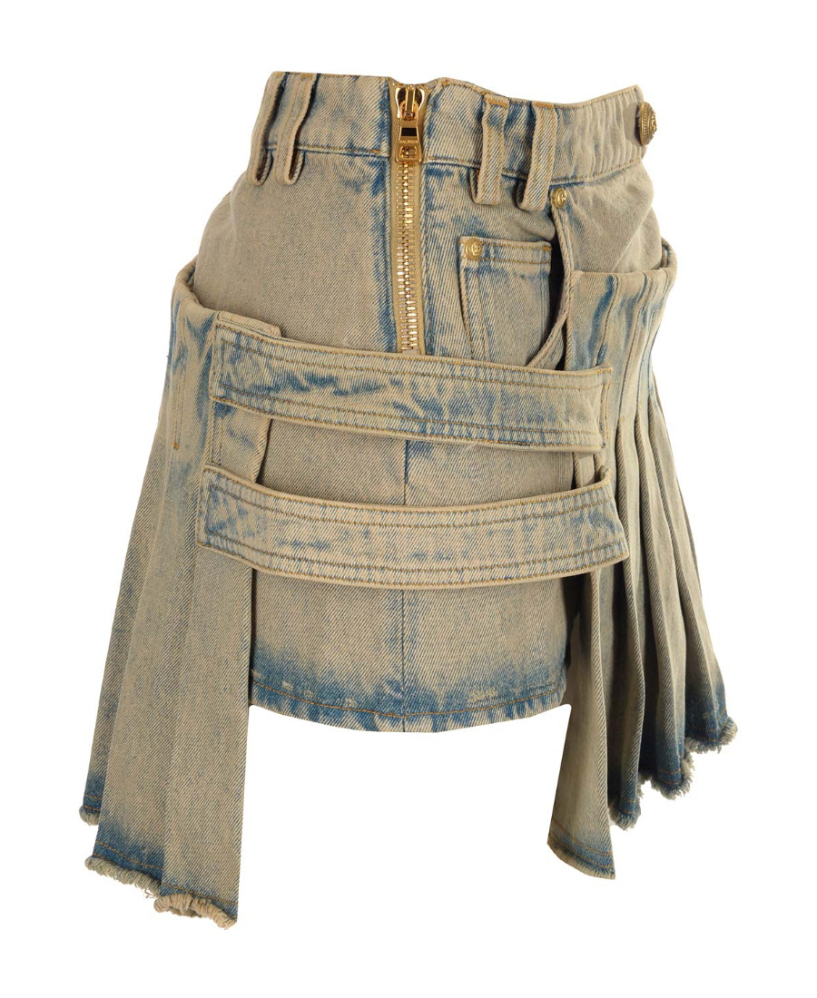Balmain Pleated Asymmetric Miniskirt In Nude