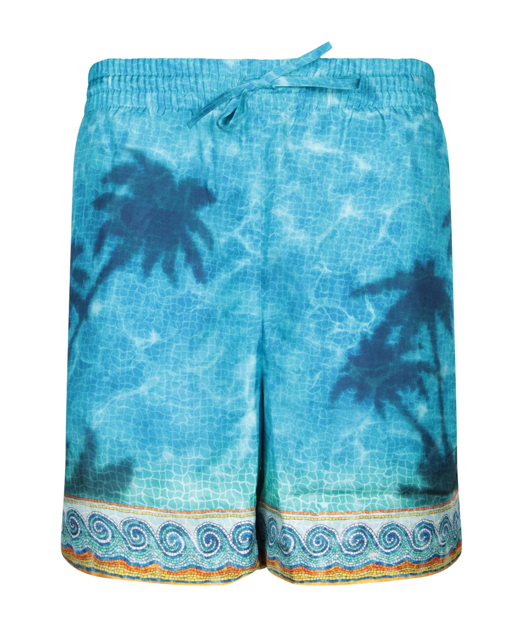 Casablanca Mens Caustics Emblem Palm-print Drawstring-waist Silk Shorts In Blue