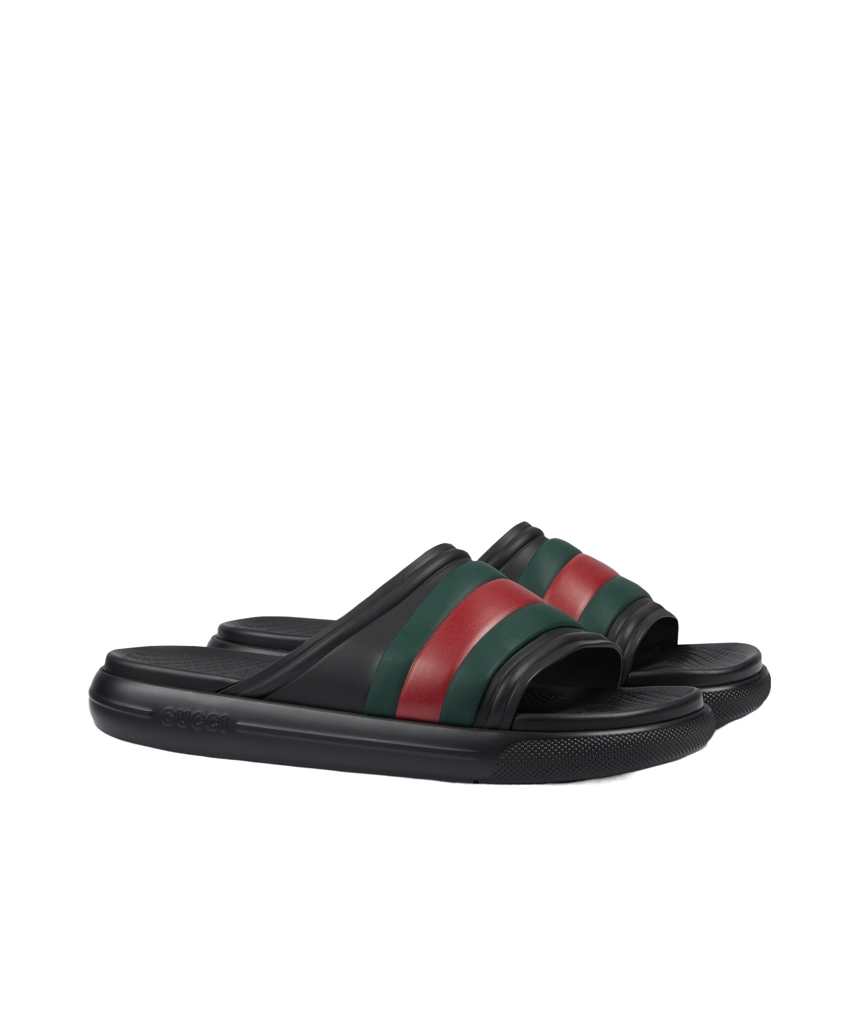 Gucci Web Rubber Slides In Black
