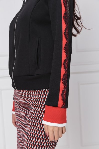 Pinko Lace Decorative Zipper Casual Jacket In Black