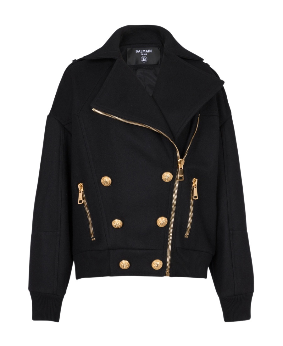 Balmain Zip-up Wool Jacket In Black