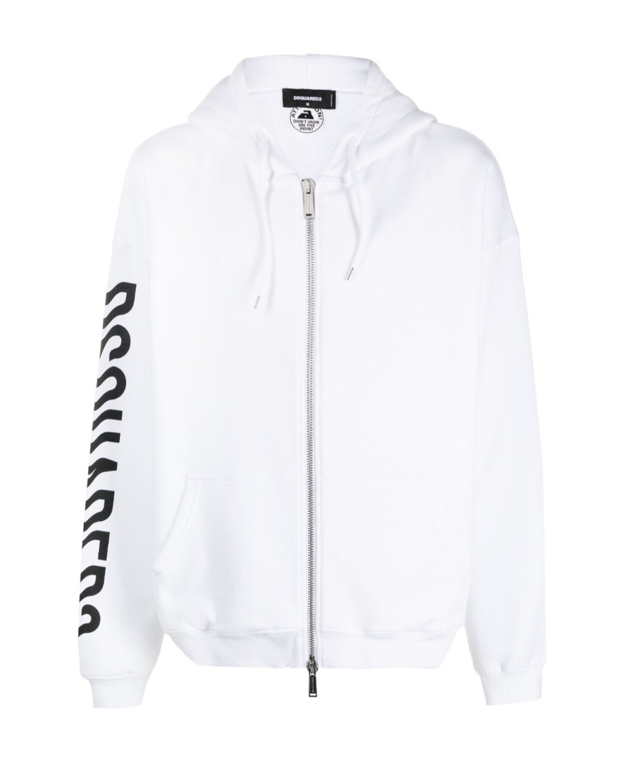 Dsquared2 Logo Print Zip-up Hoodie In White
