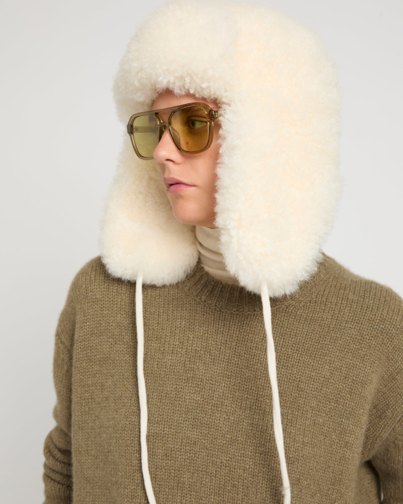 Yves Salomon Cashmere Lambskin Shearling Ushanka In Yellow
