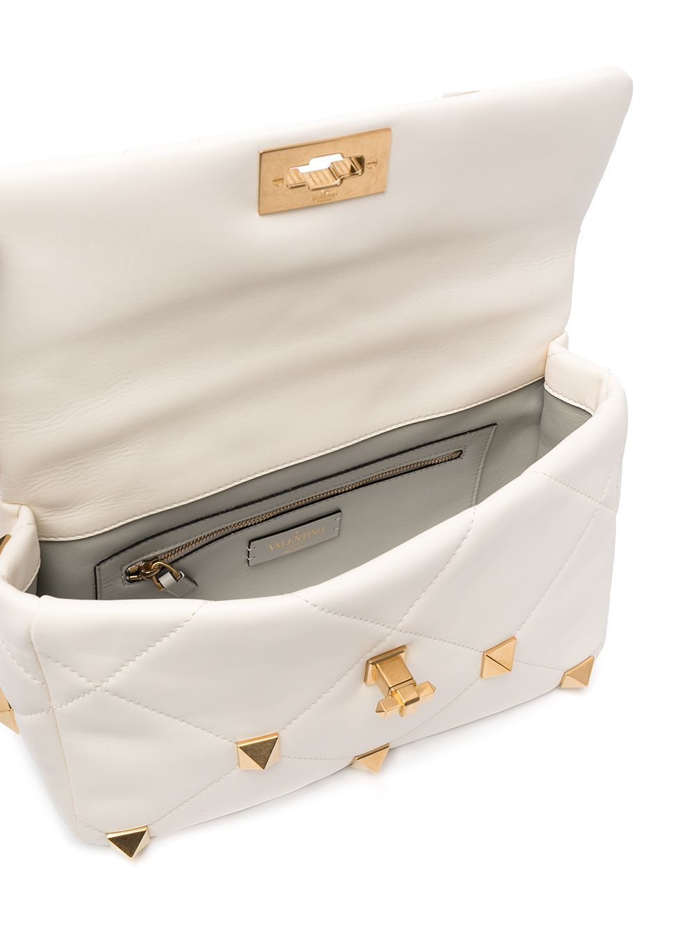 Valentino Large Roman Stud Chain Shoulder Bag In White