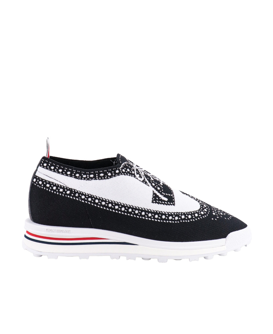 Thom Browne Longwing Brogue W/ Tech Runner Sole In Trompe Loeil Knit In Black