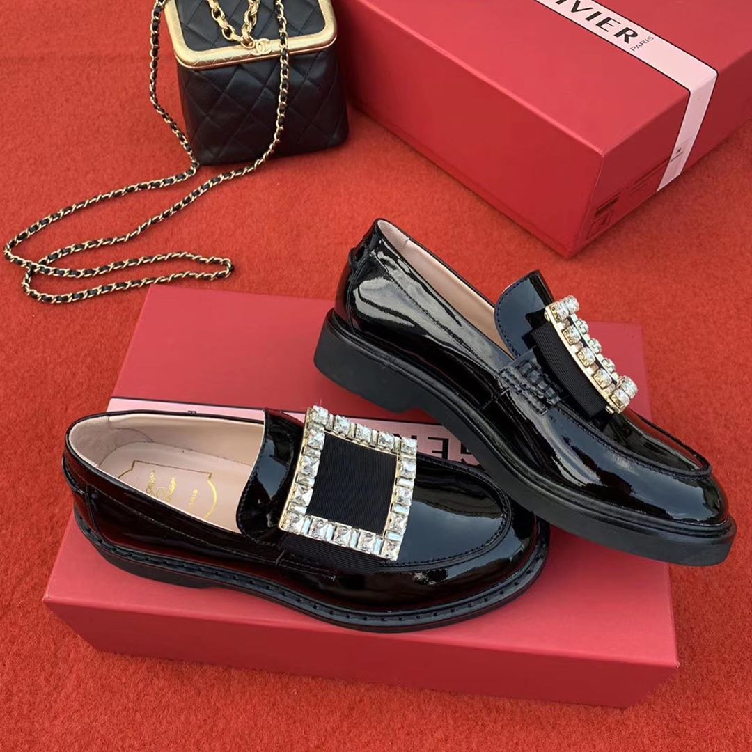 Shop Roger Vivier Crystal-embellished Patent Leather Loafers In Black