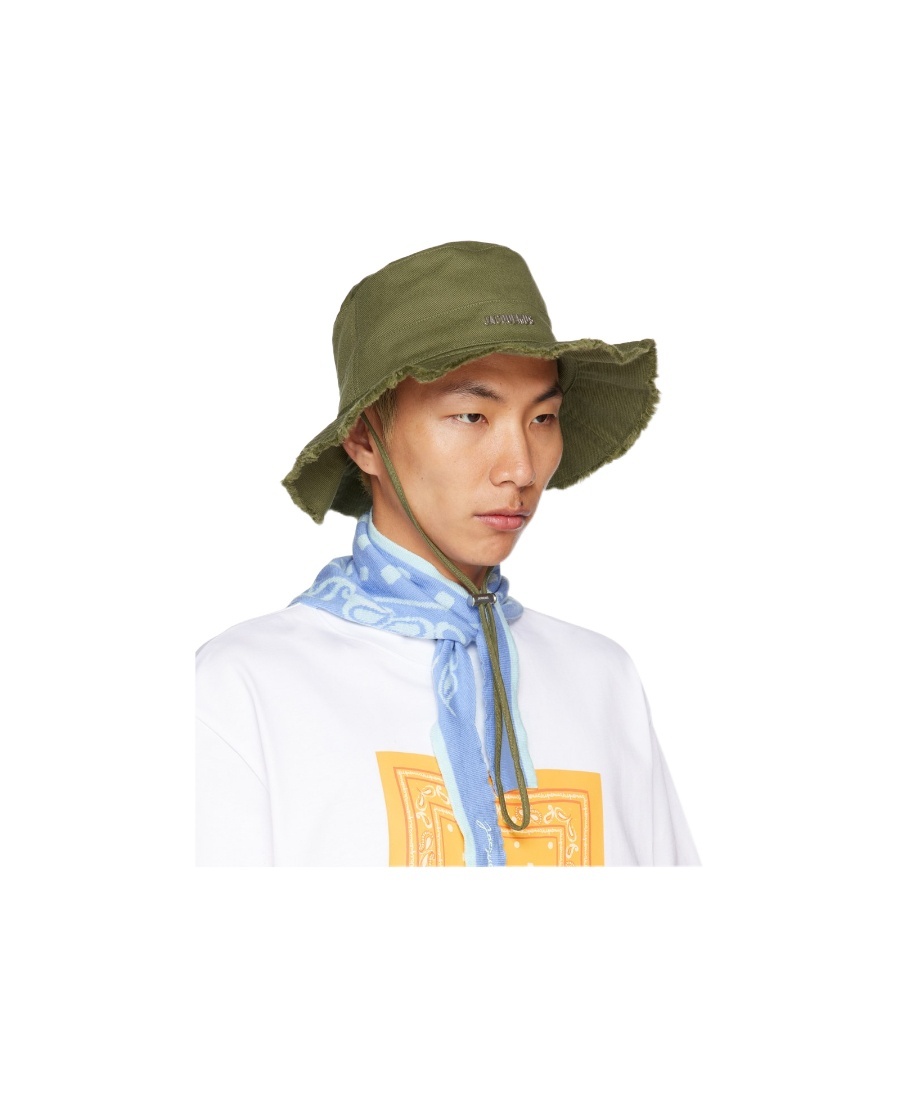 Jacquemus 'le Bob Artichaut' Green Hat With Logo On The Front In White