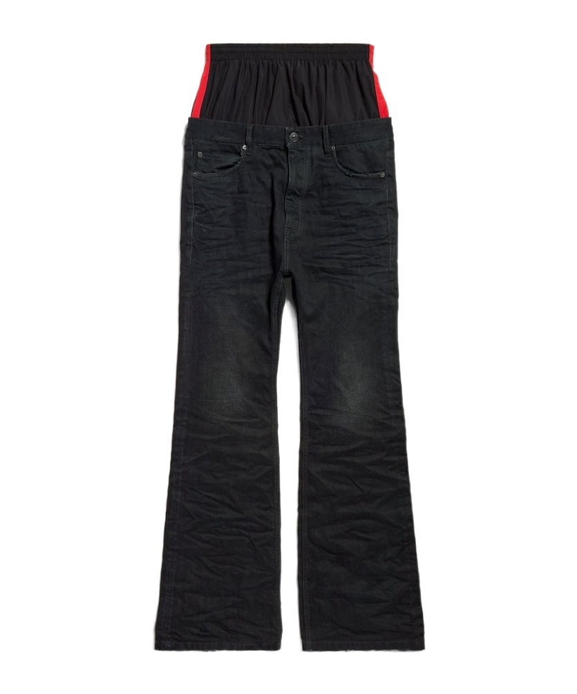 Balenciaga Layered Shell-trimmed Distressed Flared Jeans In Black