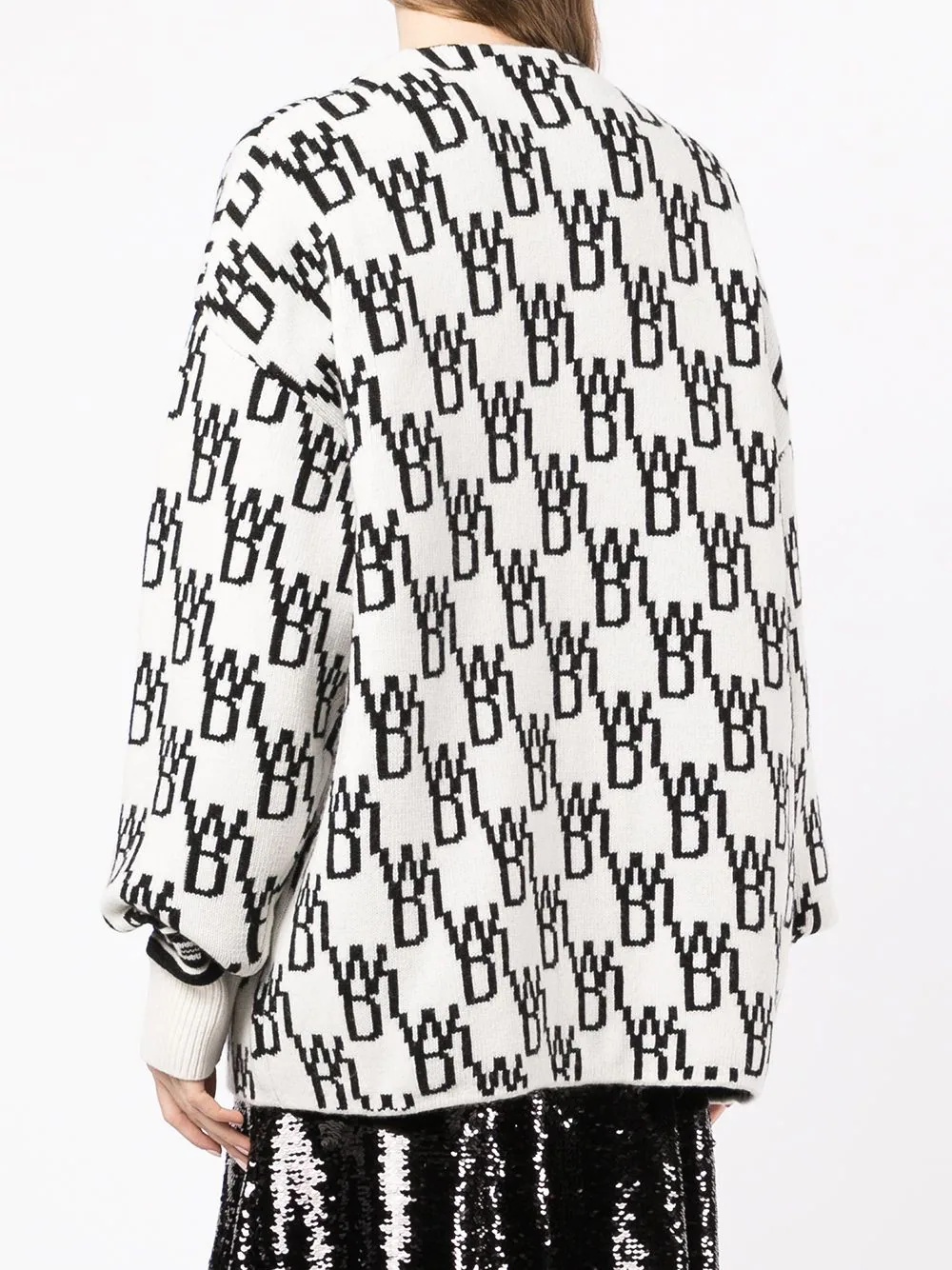 We11 Done Oversized Monogram Cardigan In White