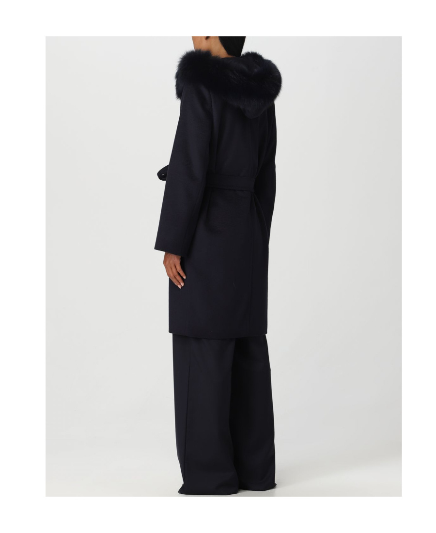 Max Mara Hooded Overcoat In Black