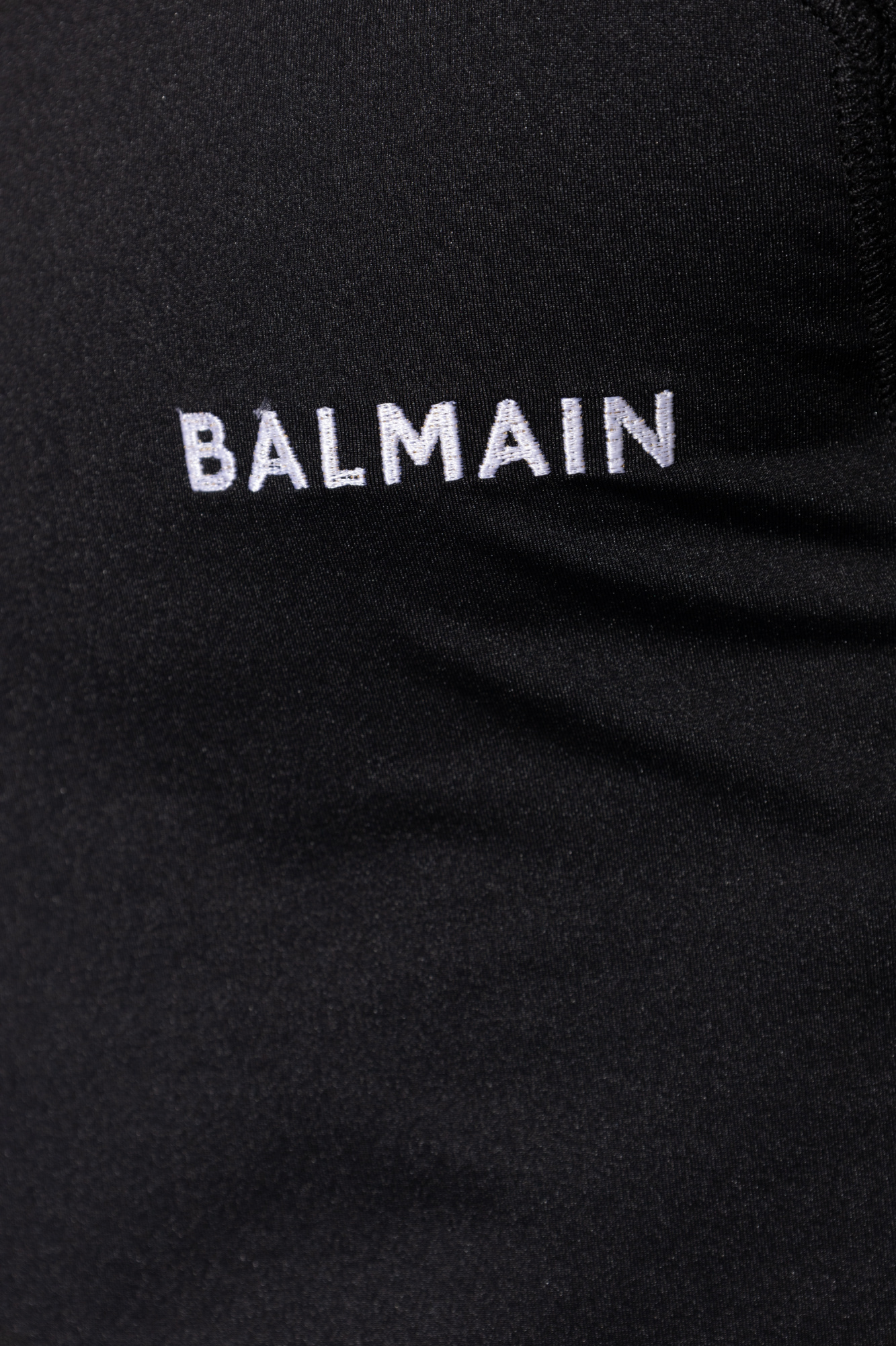 Balmain Round-collar Long-sleeve Swimsuit In Black