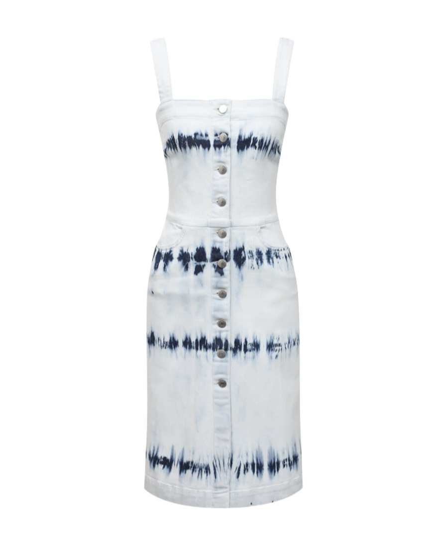 Stella Mccartney Tie-dye Bleach Denim Button-front Dress In White