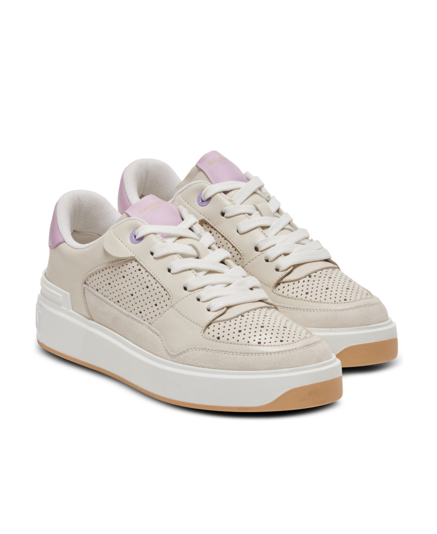 Shop Balmain B-court Flip Leather Trainers In Nude