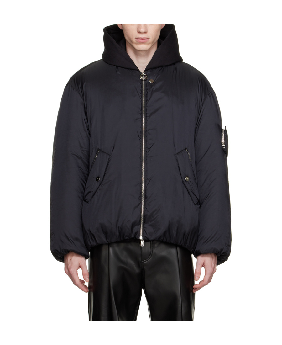 Wooyoungmi Logo Padded Nylon Bomber Jacket In Black