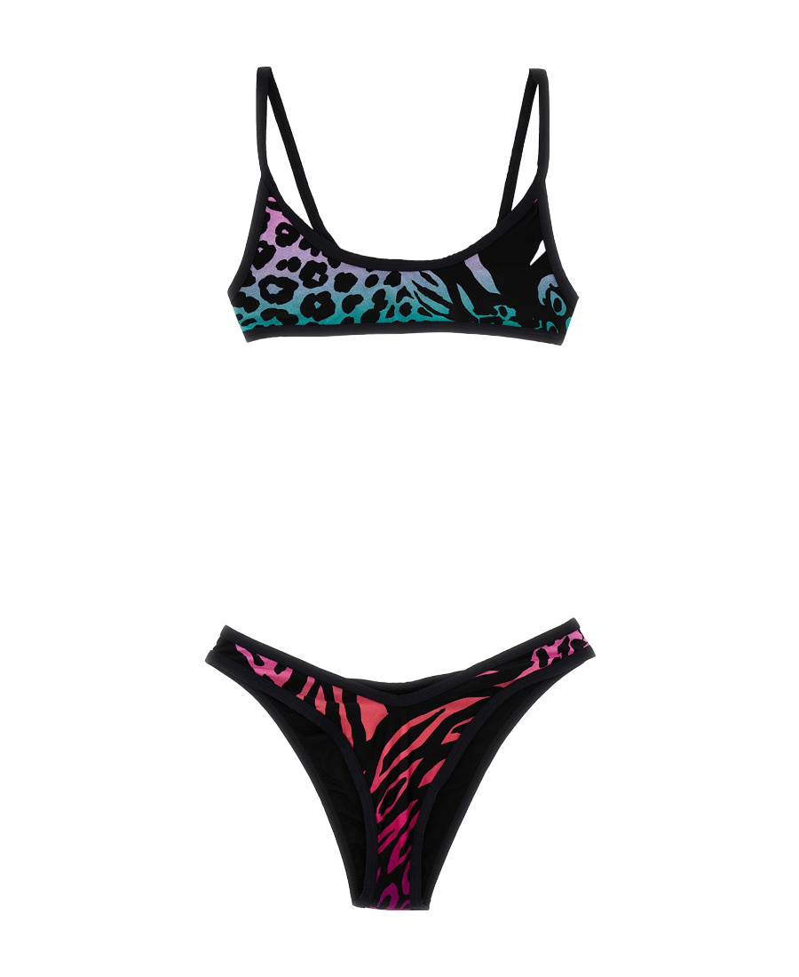 Attico Gradient Animal Print Bikini In Black