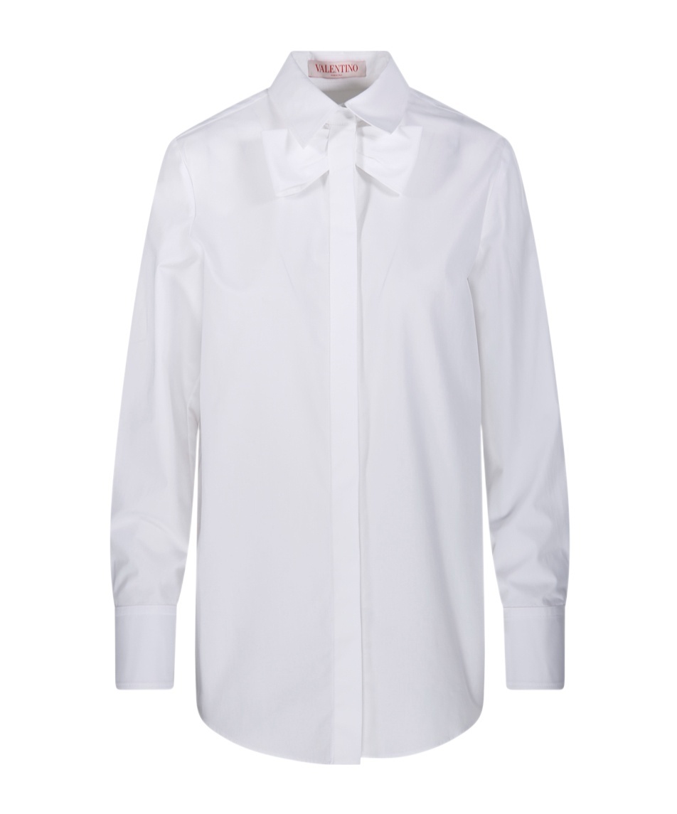Valentino Cotton Poplin Shirt With Bow Detail In White