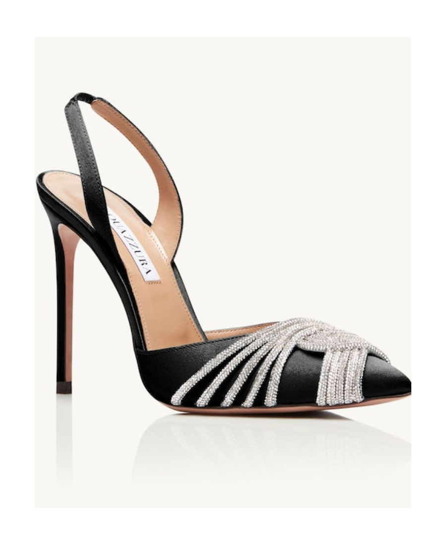 Aquazzura Gatsby 105 Crystal-embellished Satin Slingback Pumps In Black