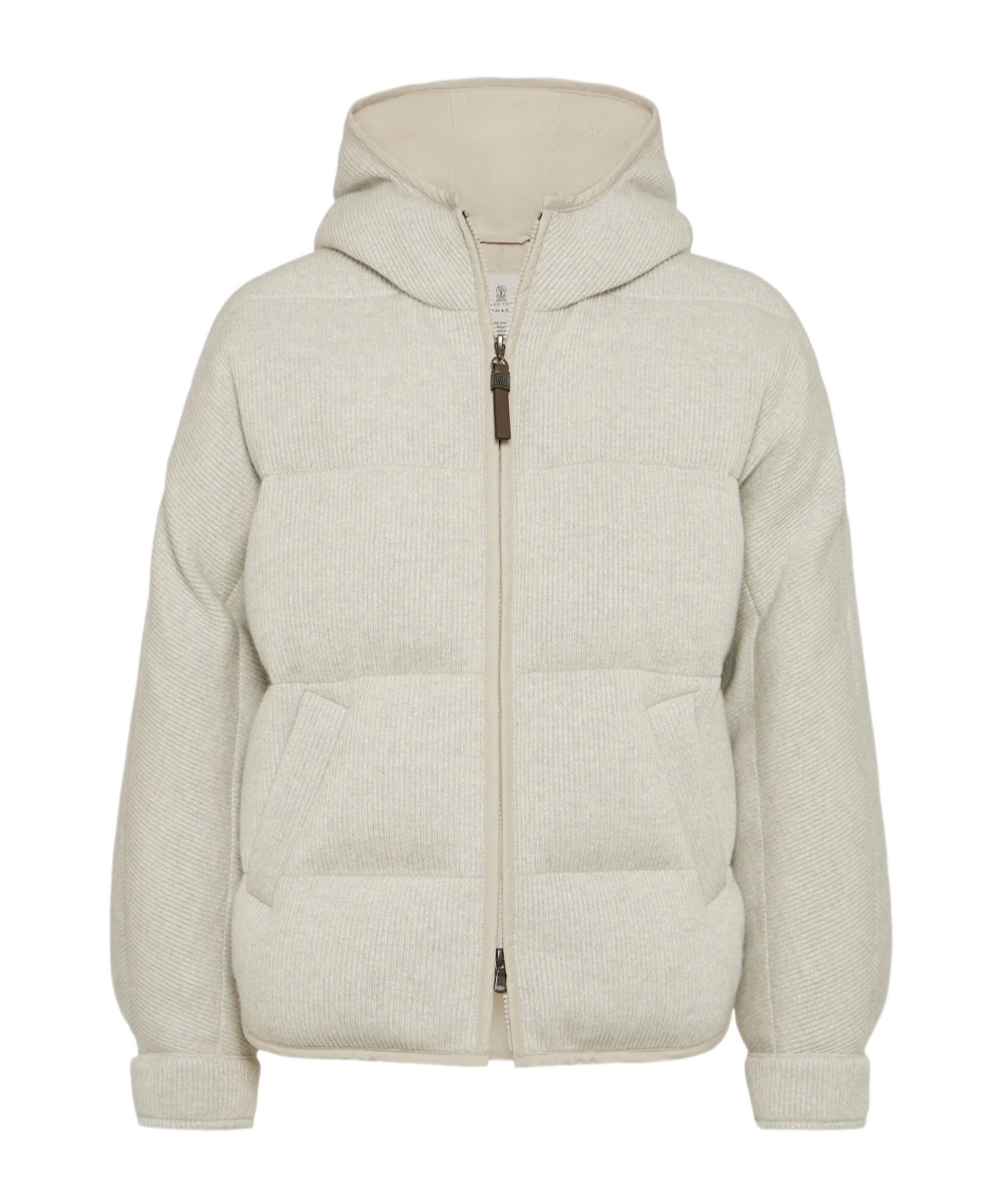 Brunello Cucinelli Hooded Ribbed Puffer Jacket In Neutral