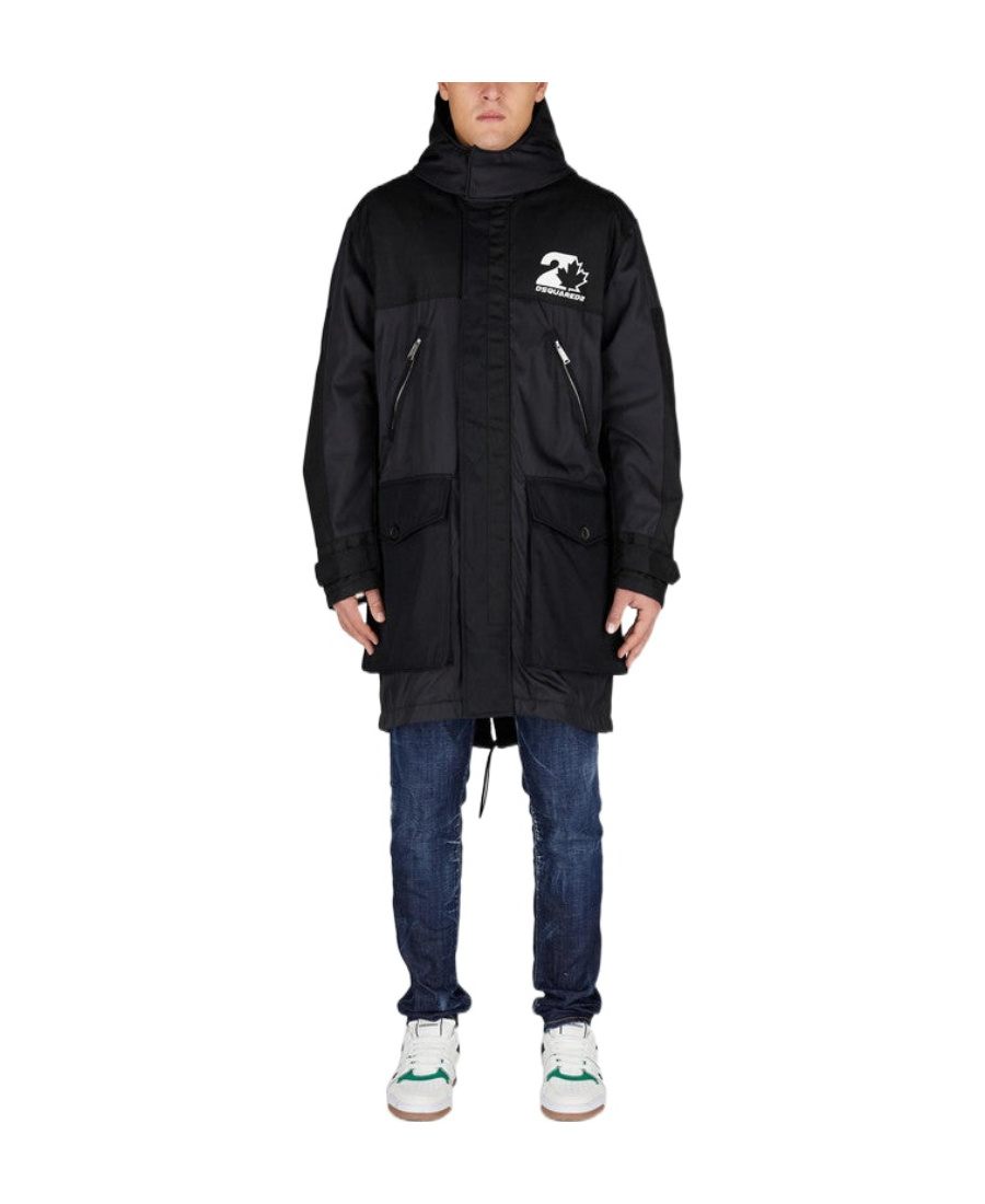 Dsquared2 Logo Print Hooded Padded Parka In Black