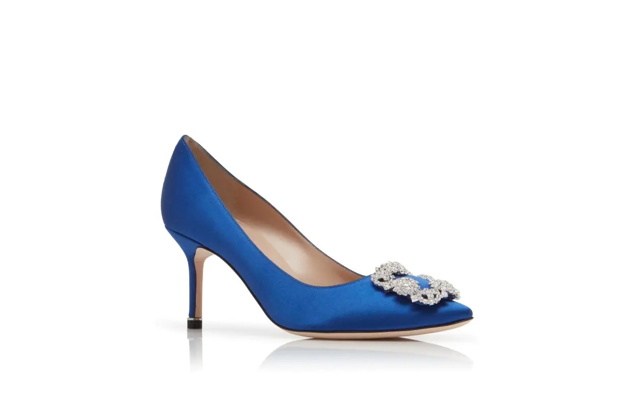 Manolo Blahnik Satin Jewelry Buckle High Heels In Blue