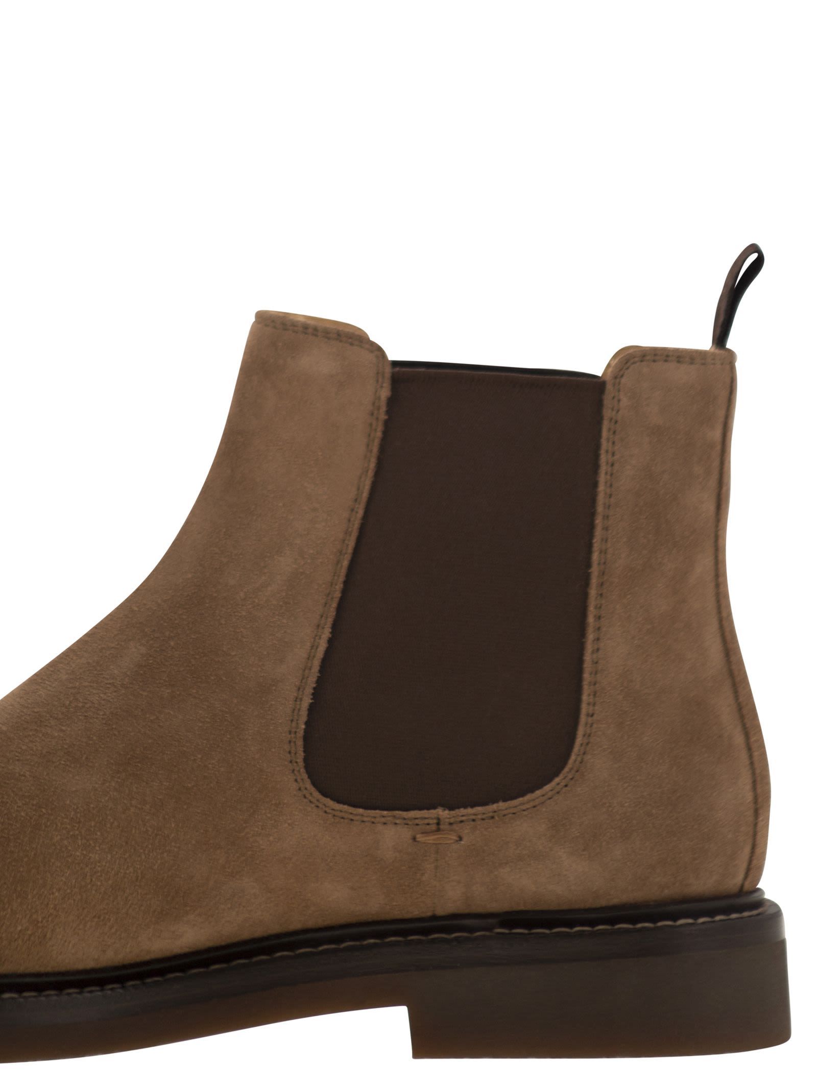 Brunello Cucinelli Mens Dark Brown Chunky-sole Pull-tab Suede Chelsea Boots In Brown