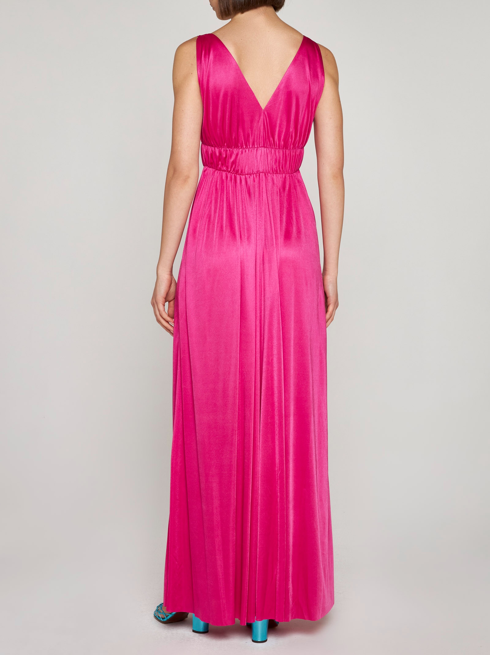 P.a.r.o.s.h V-neck Pleated Maxi Dress In Pink