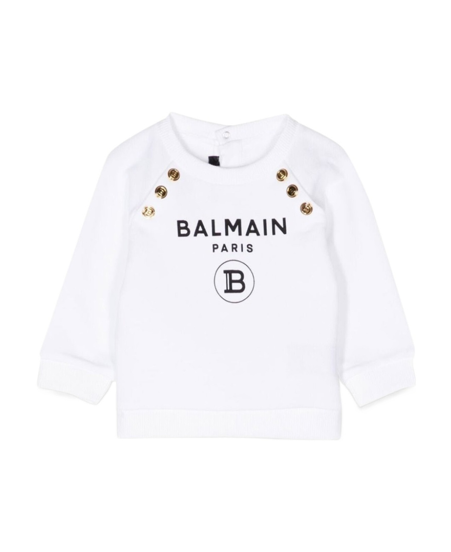Balmain Logo-print Double-button Sweatshirt In White