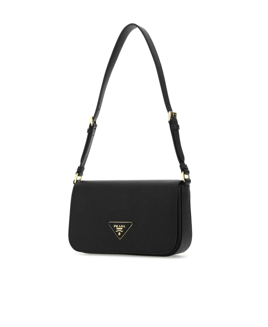 Prada Adjustable Leather Shoulder Bag With Zipper Pocket In Black