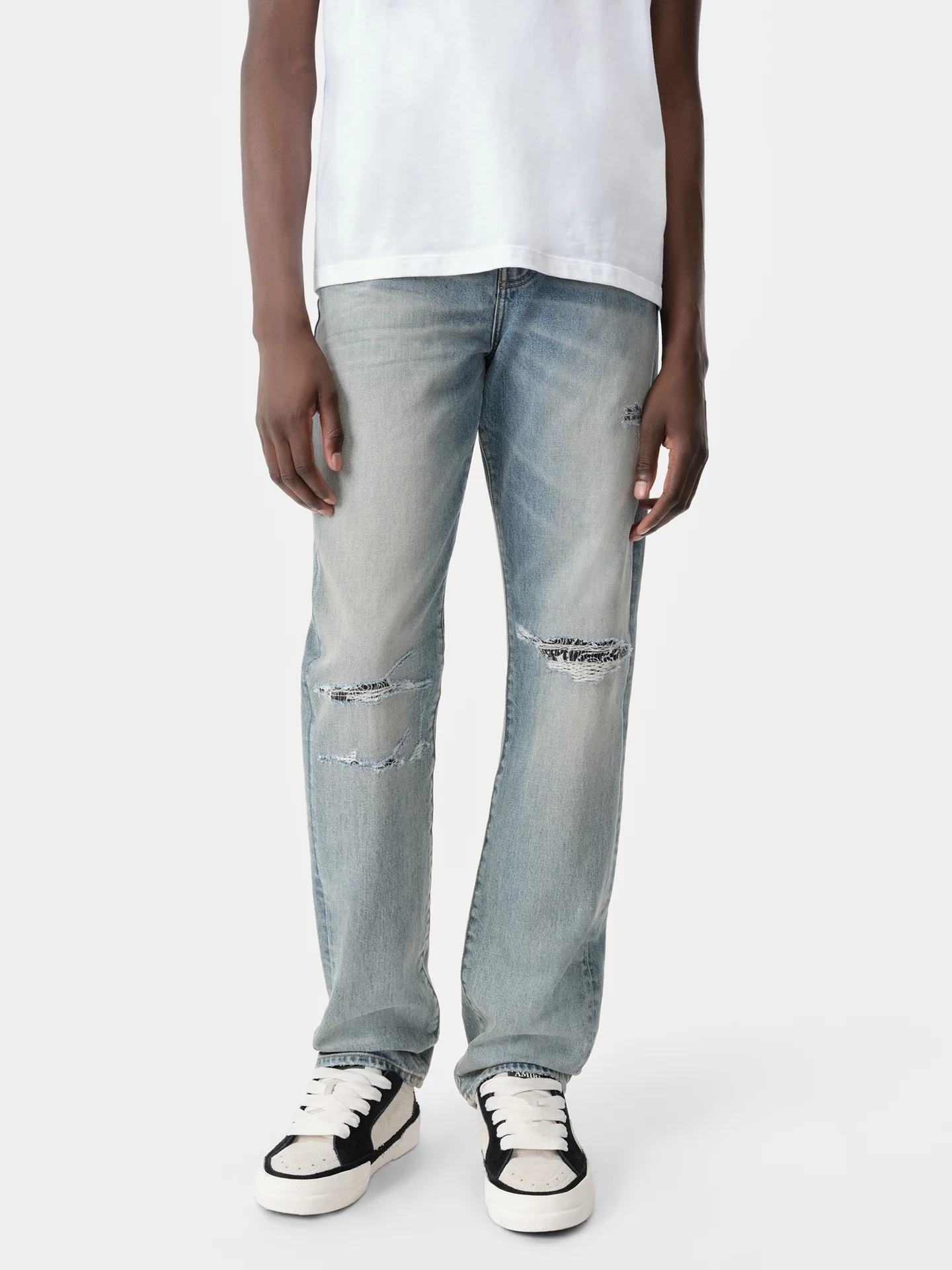 Amiri Bandana Repair Mid-rise Straight-leg Jeans In Gray