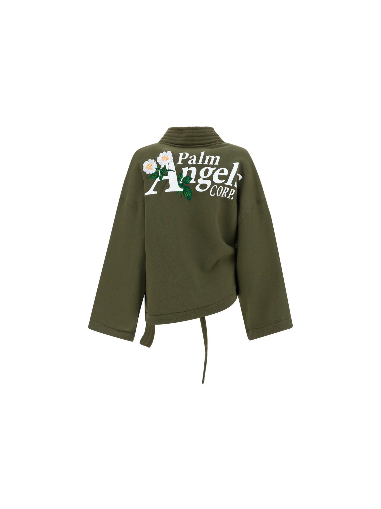 Palm Angels Daisy-logo Belted Coat In Green