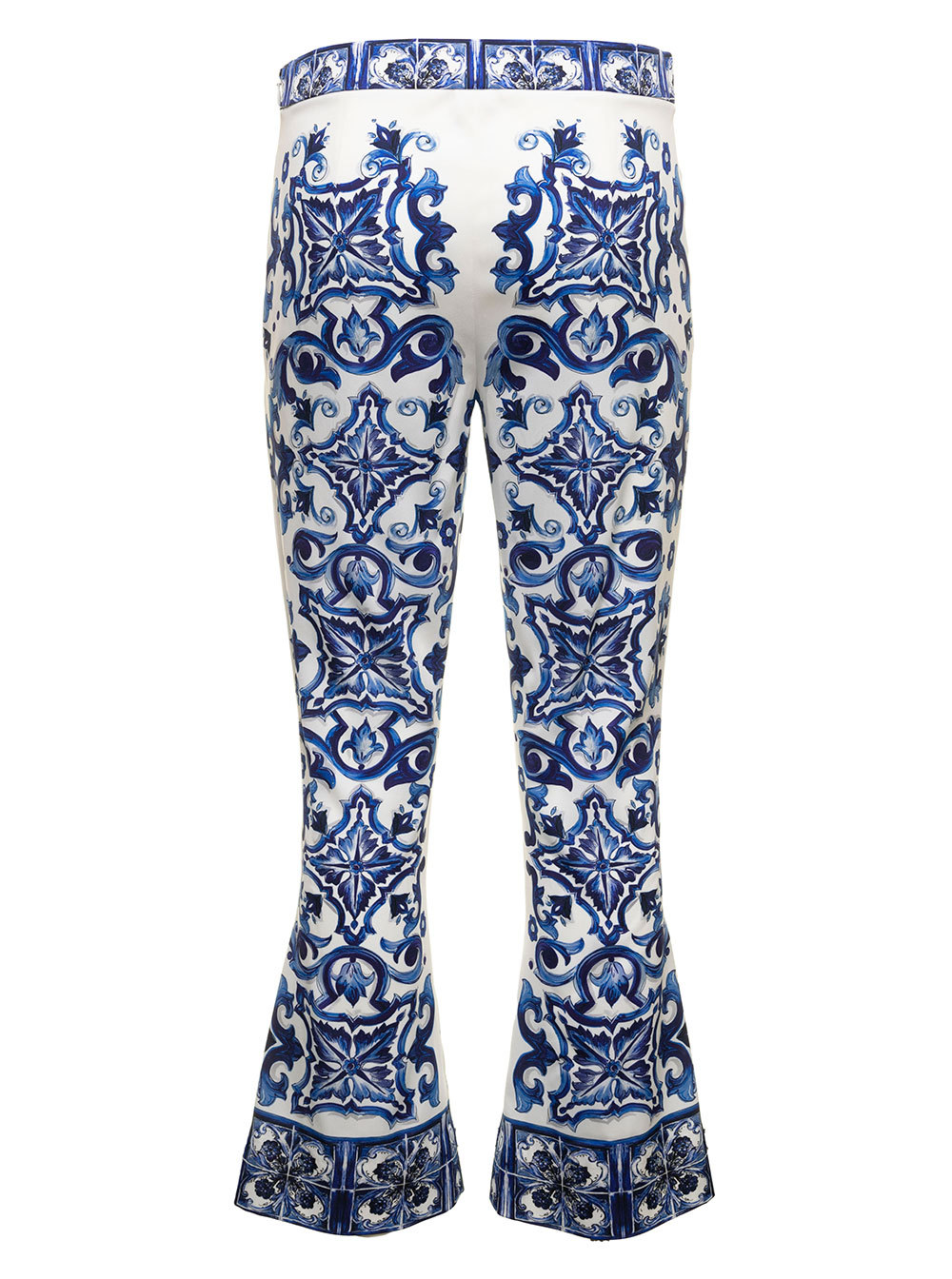 Dolce & Gabbana Majolica-print Cropped Trousers In Blue