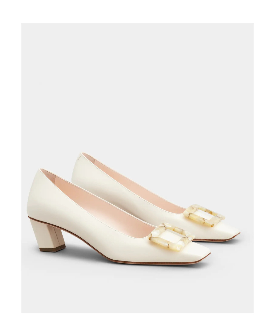 Roger Vivier Belle Vivier 45 Mother-of-pearl Buckle Pumps In Leather In White