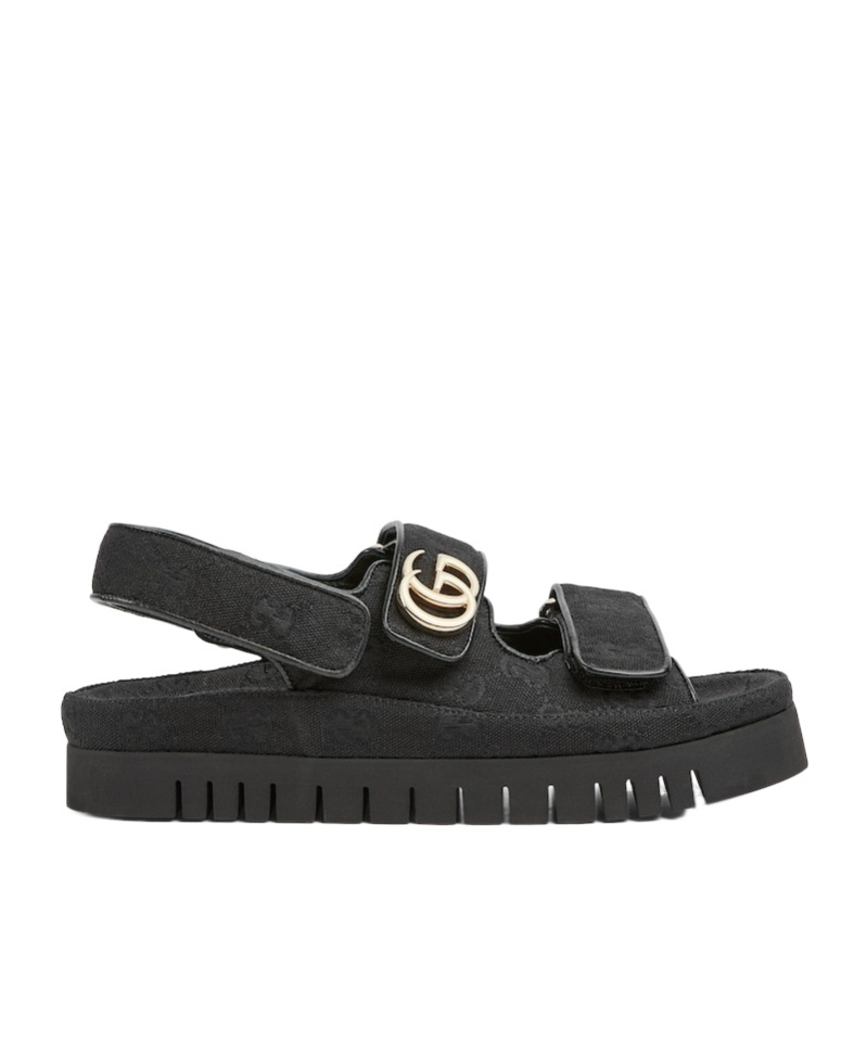 Gucci Double-strap Leather Sandals Gold-tone Hardware In Black