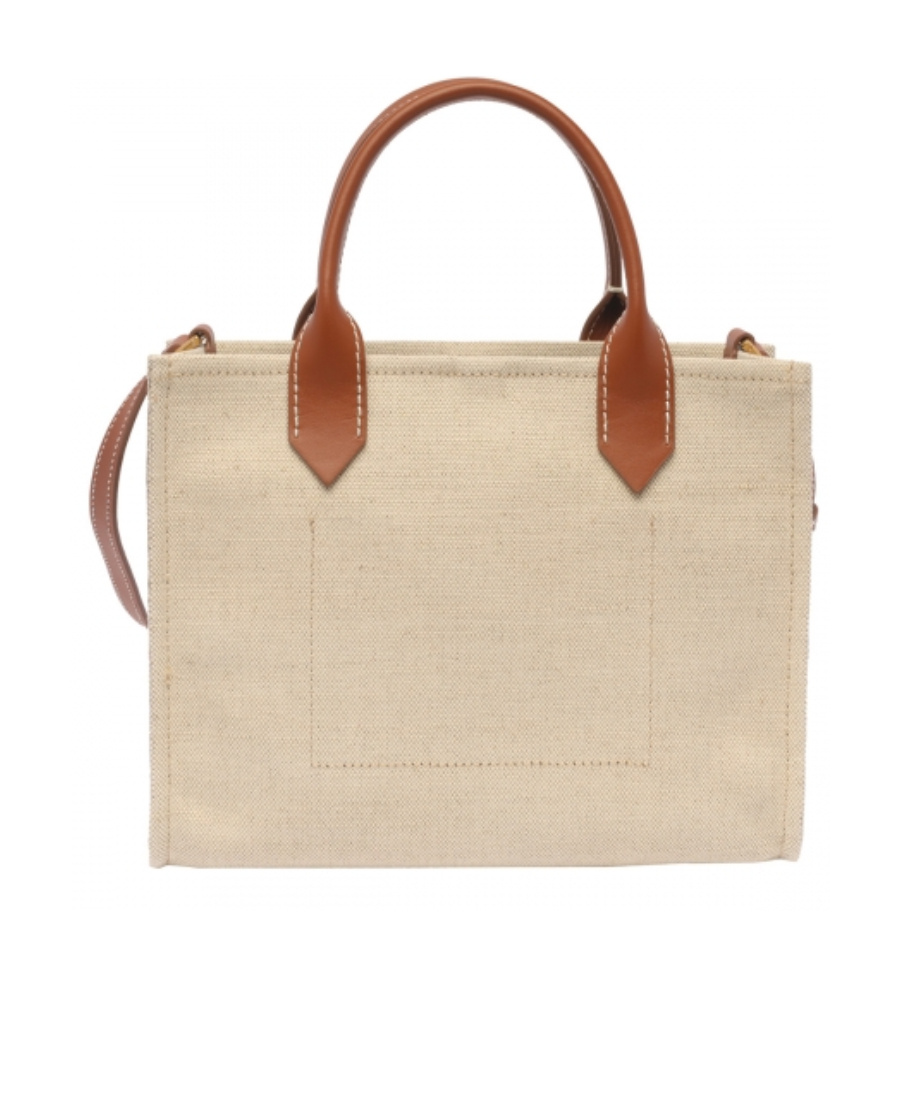 Shop Balmain B-army Small Tote Bag In Canvas And Leather In Nude