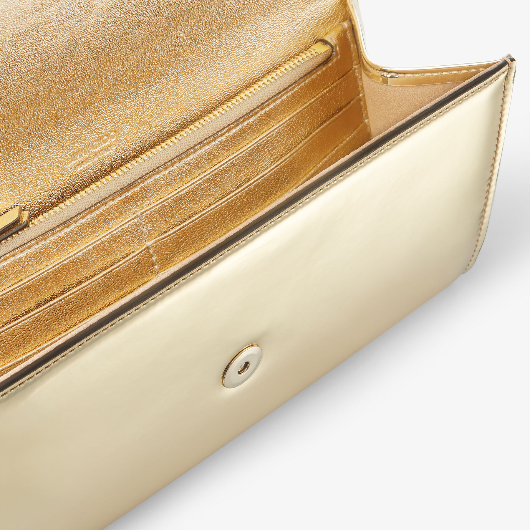 Jimmy Choo Emmie Clutch In Mirror Fabric In Gold