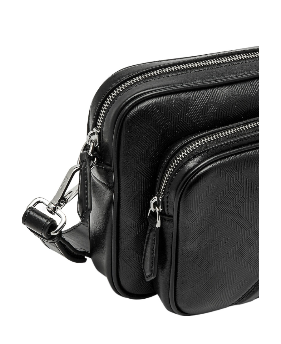 Fendi Shadow Diagonal Leather Messenger Bag In Black