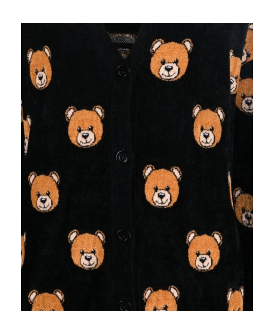 Moschino Black All Over Teddy Bear Cardigan In Black