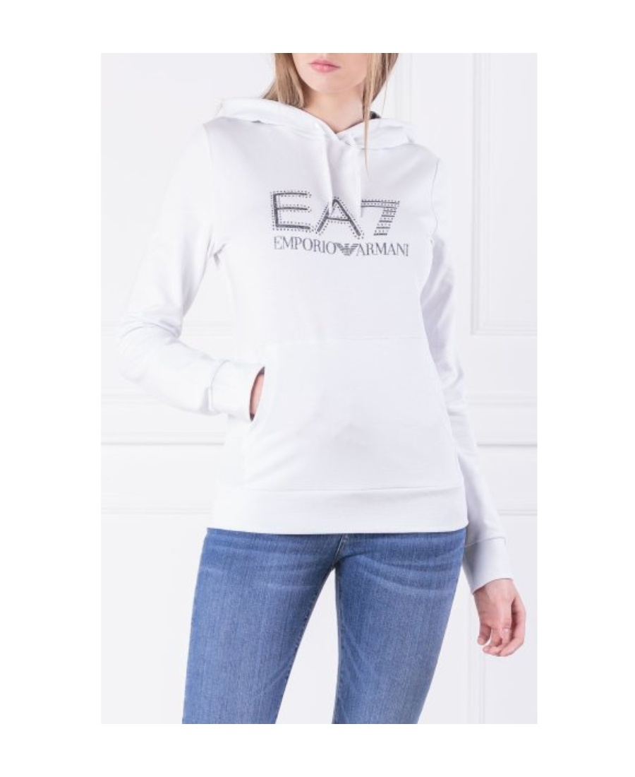 Ea7 Logo Hooded Sweater In White