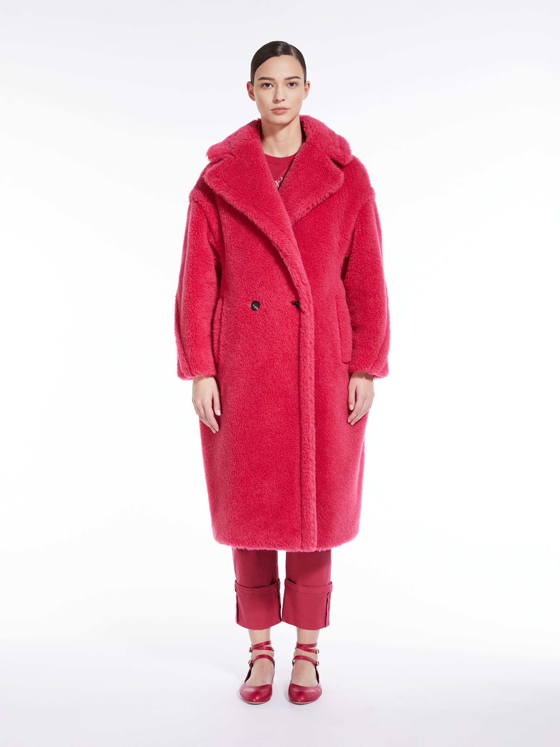 Max Mara Double-breasted Faux-shearling Coat In Red